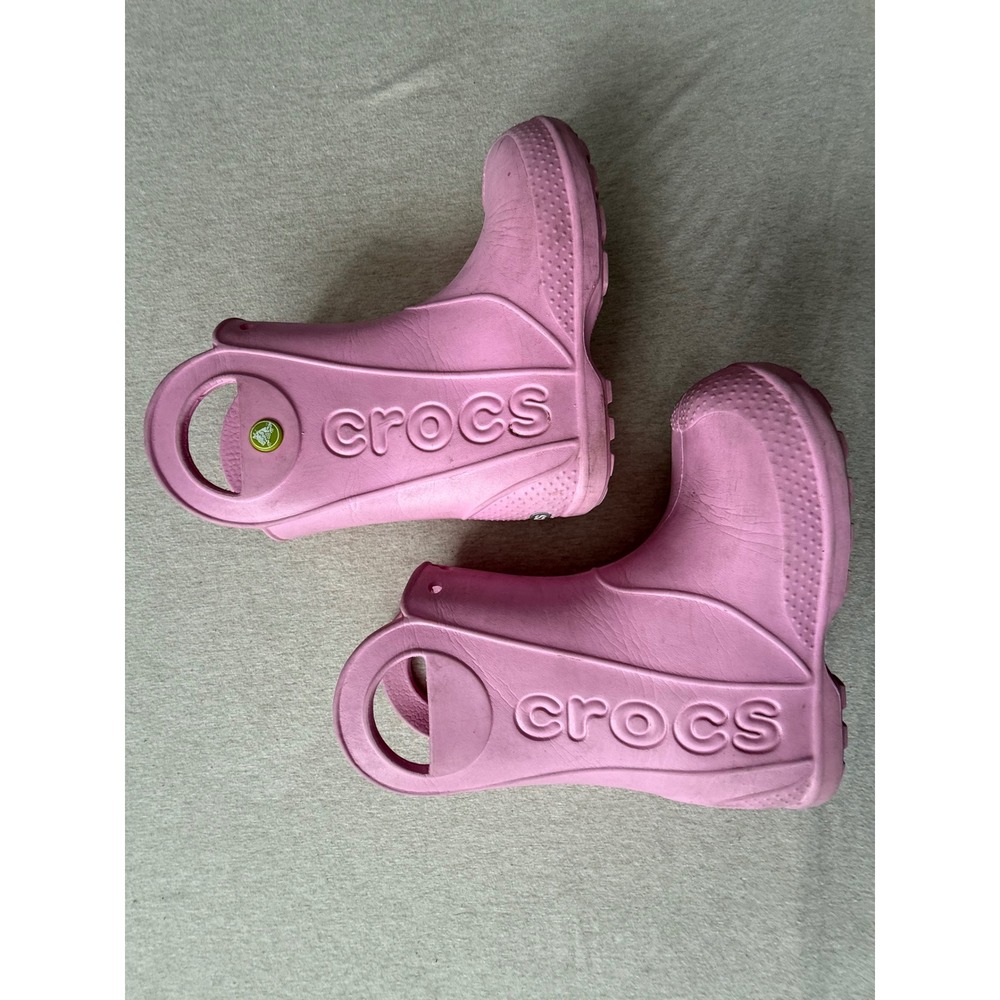Crocs Handle It Pink Waterproof Rain Boots Kids Size 11 Pull On Rubber Boots